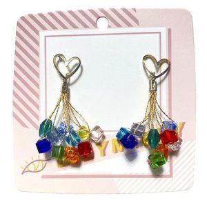 S925 Colourful Hearts earrings Dangle Square Earrings, Brand New